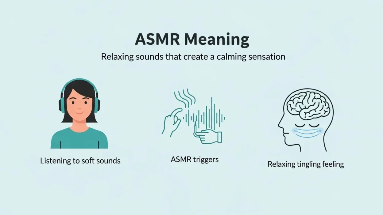 ASMR meaning explained with soft sounds creating a calming and tingling feeling