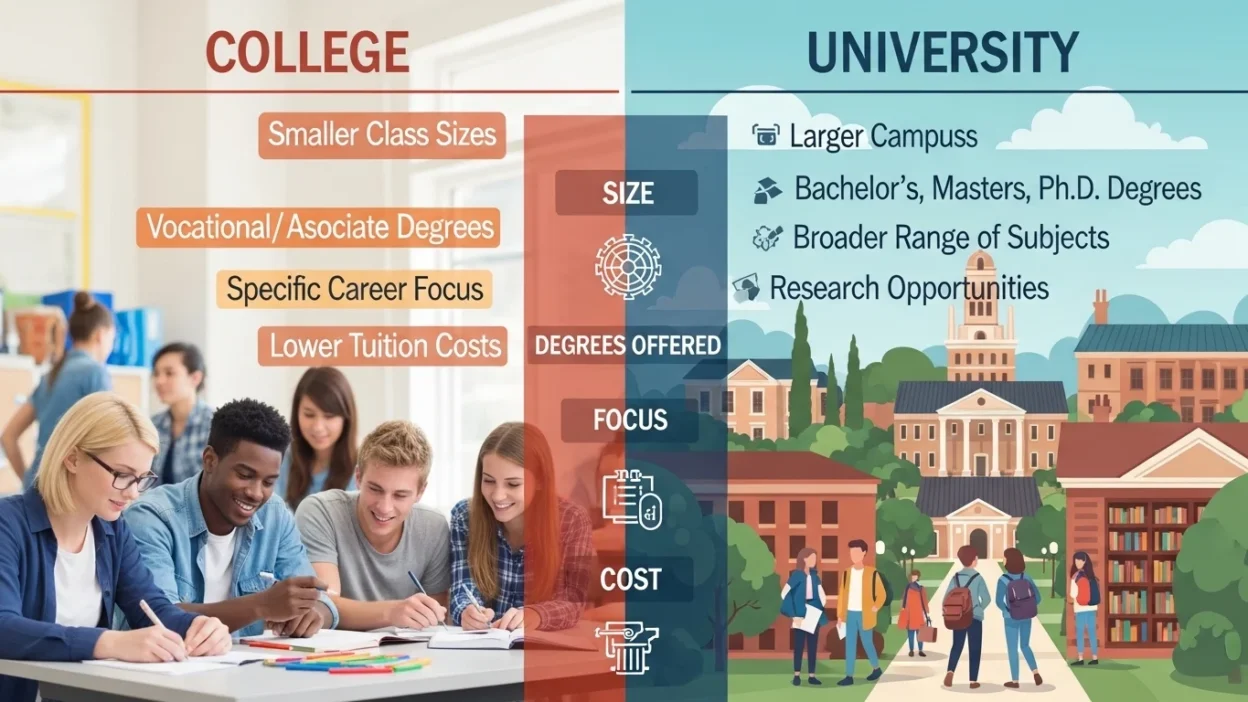 difference between college and university