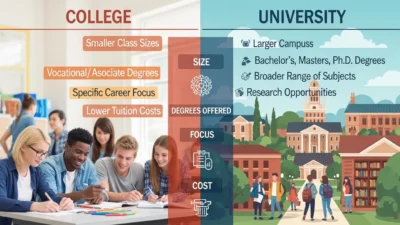 difference between college and university